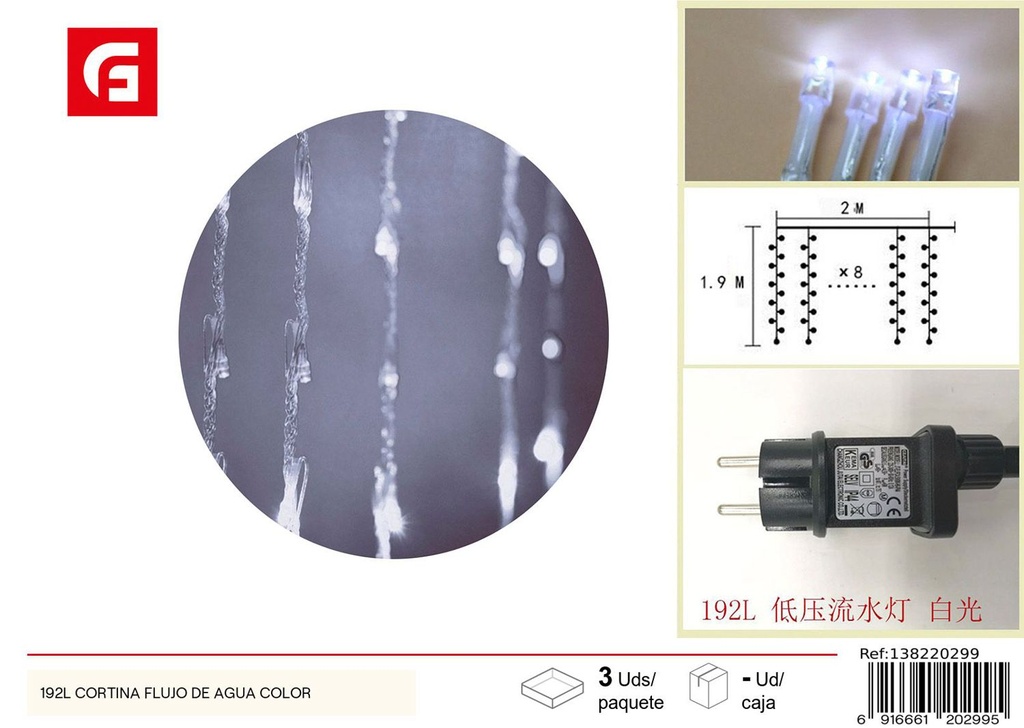 Cortina de flujo de agua 192L con luces blanco cálido para Navidad