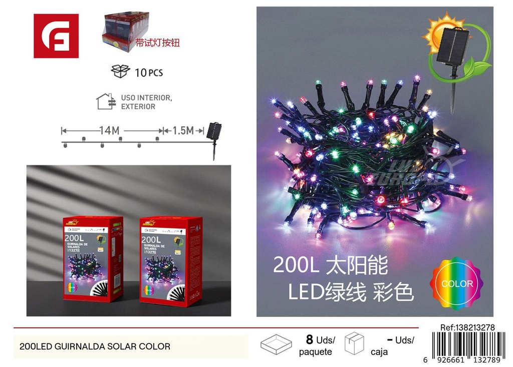 Guirnalda solar de 200 LEDs - Decoración navideña