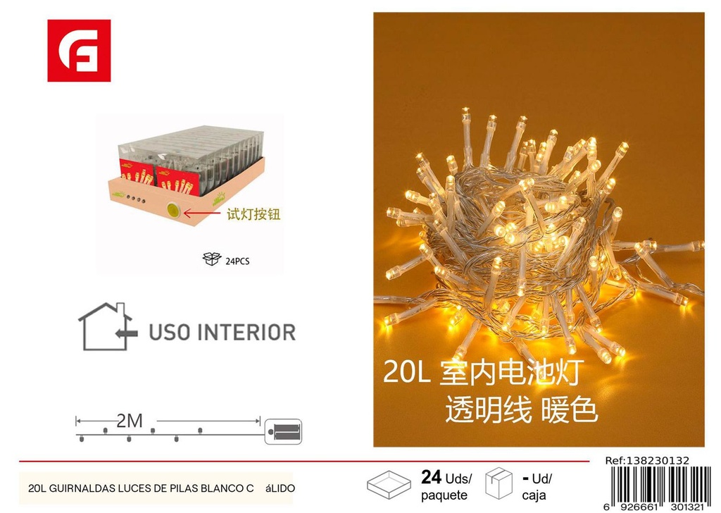 Guirnaldas luces de pilas cálidas 20L con destello - Decoraciones navideñas