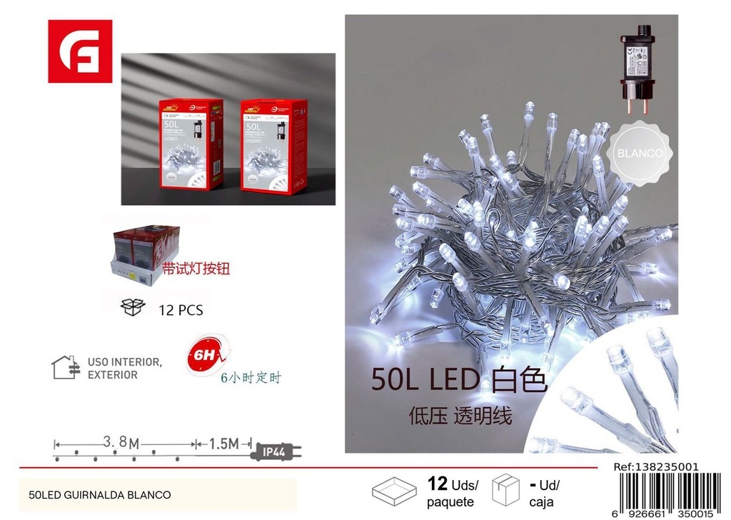 Guirnalda LED 50L blanca - Luces navideñas de calidad