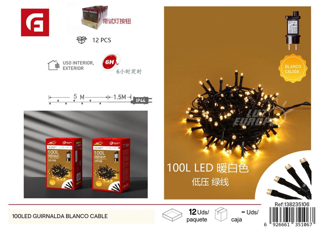 Guirnalda LED 100L cálido blanco 100 LEDs - Decoración navideña