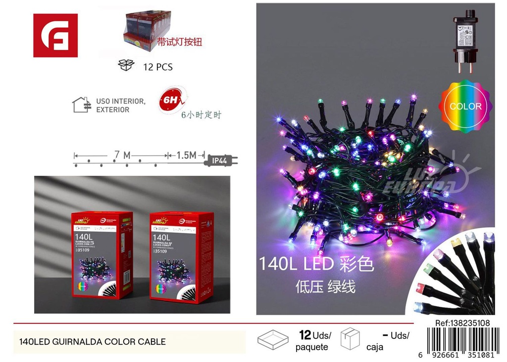 Guirnalda 140LED luz cálida con cable transparente