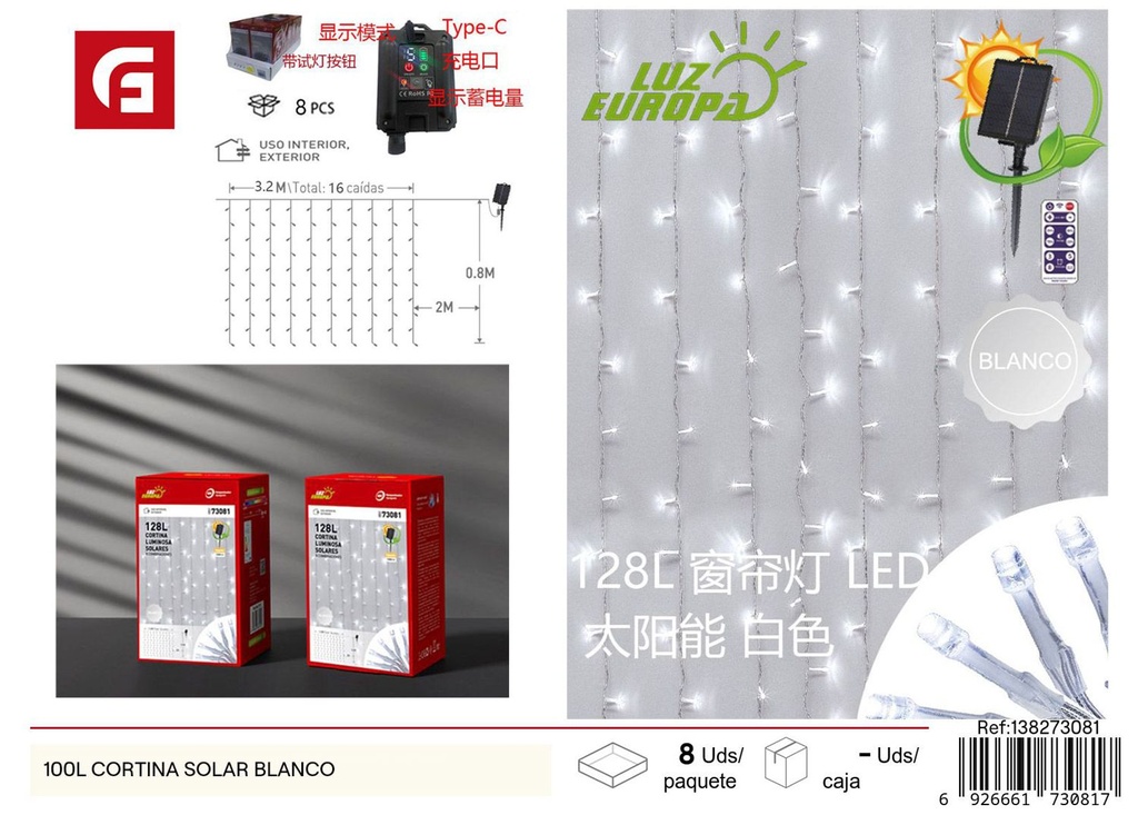 Cortina solar blanca de 100L - Luces navideñas