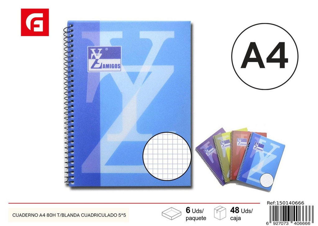 Cuaderno A4 80h T/blanda cuadrícula 5x5 - Papelería