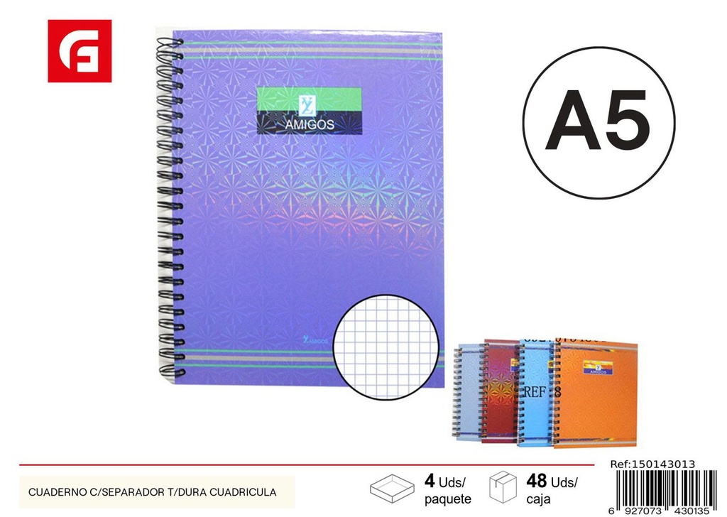 Cuaderno con separador tapa dura cuadrícula - Material escolar