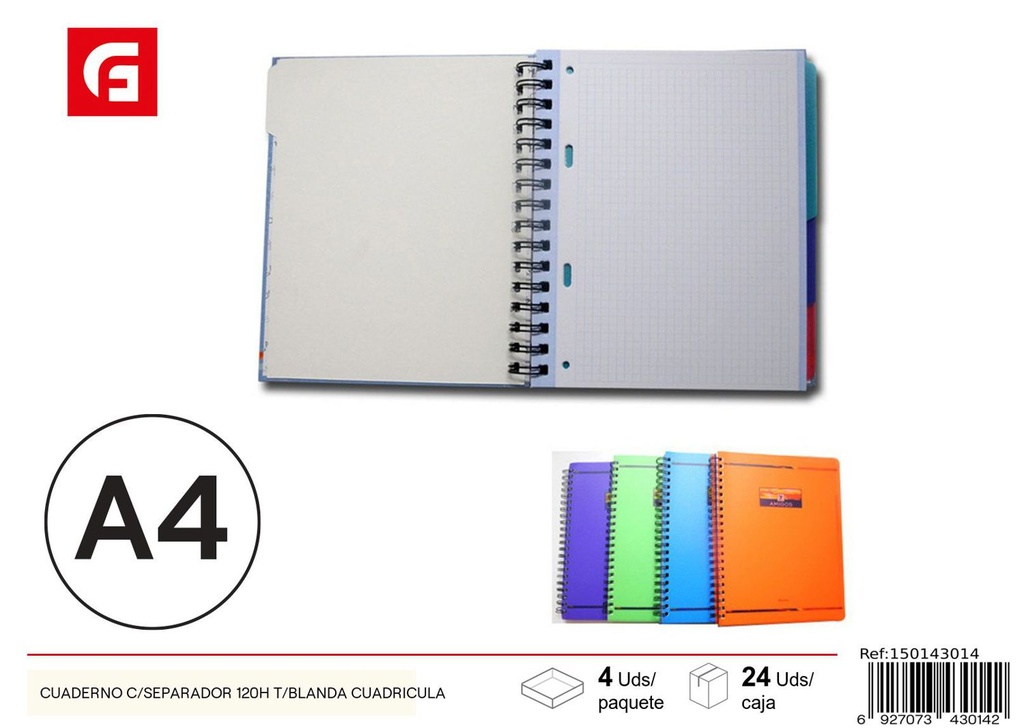 Cuaderno con separador 120 páginas tapa blanda - Material escolar