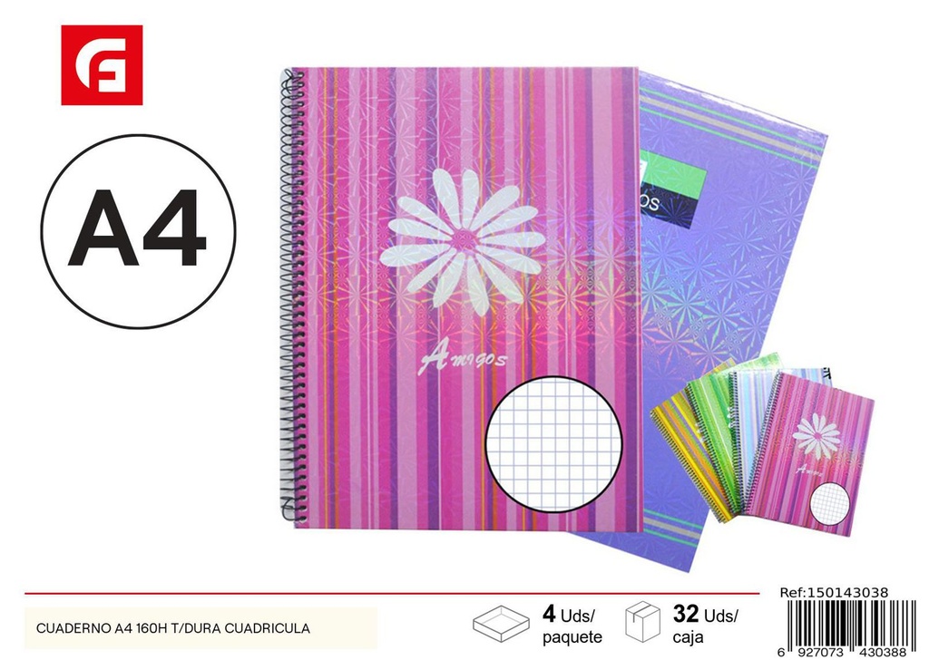 Caderno A4 160H T/Dura cuadriculado - Artículos de papelería