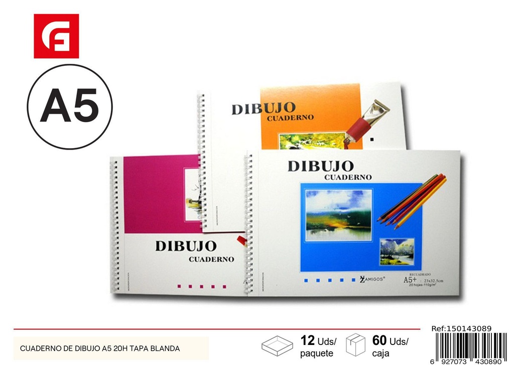 Cuaderno de dibujo A5 20H tapa blanda - Material escolar y cuadernos de arte