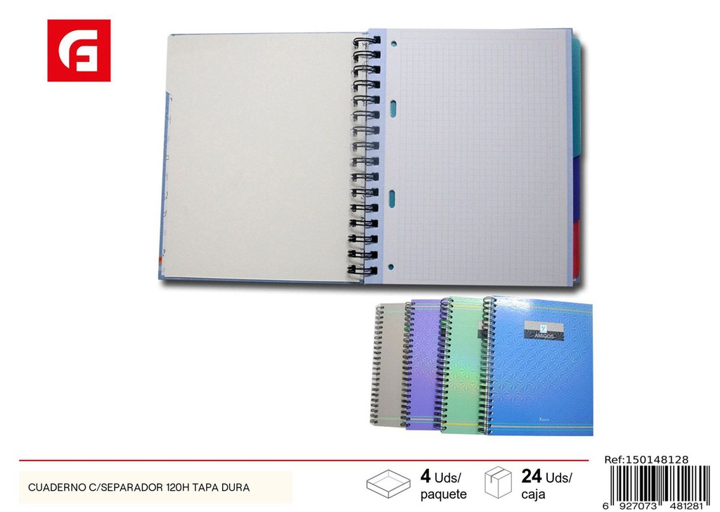 Cuaderno c/separador 120H tapa dura - Material escolar y útiles de oficina