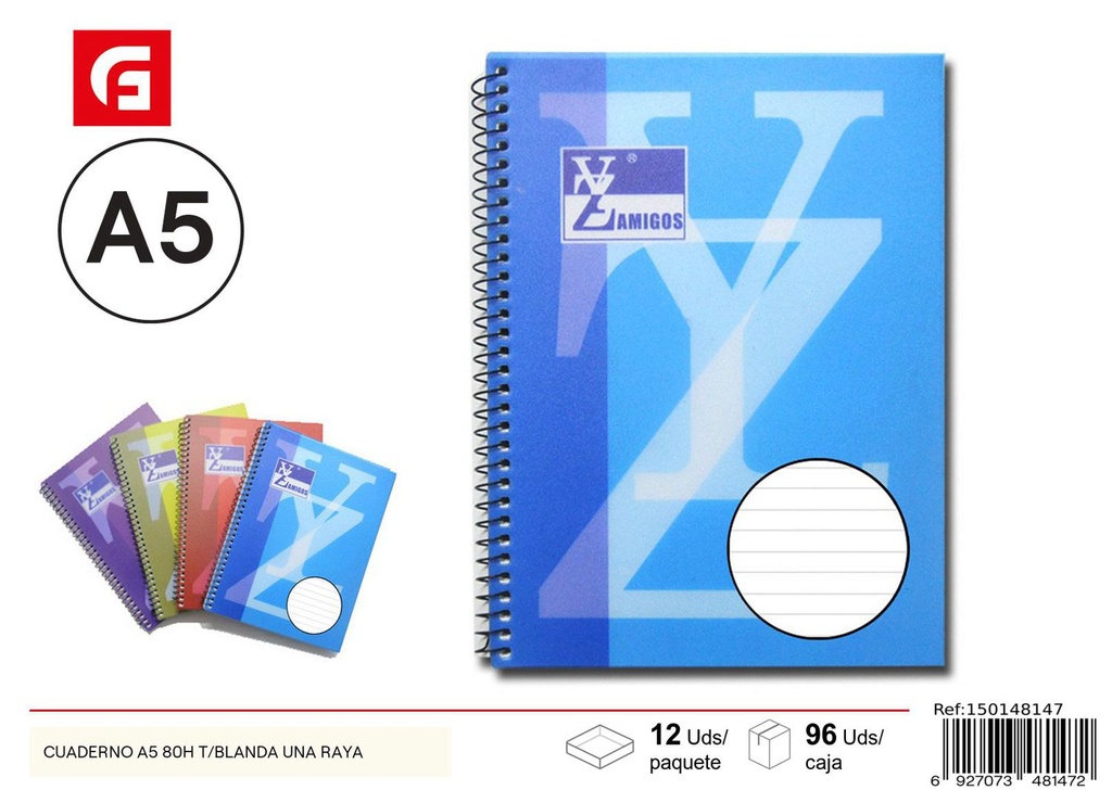 Cuaderno A5 80H t/blanda una raya - Material escolar