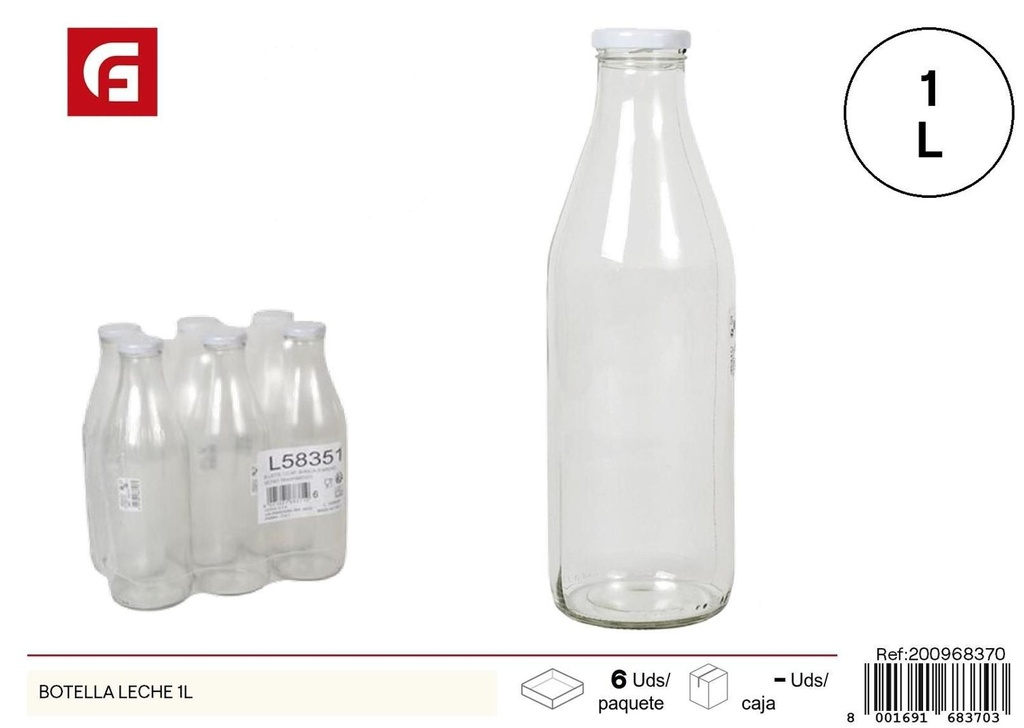 Botella de leche de vidrio 1L - Botellas de vidrio y cerámica