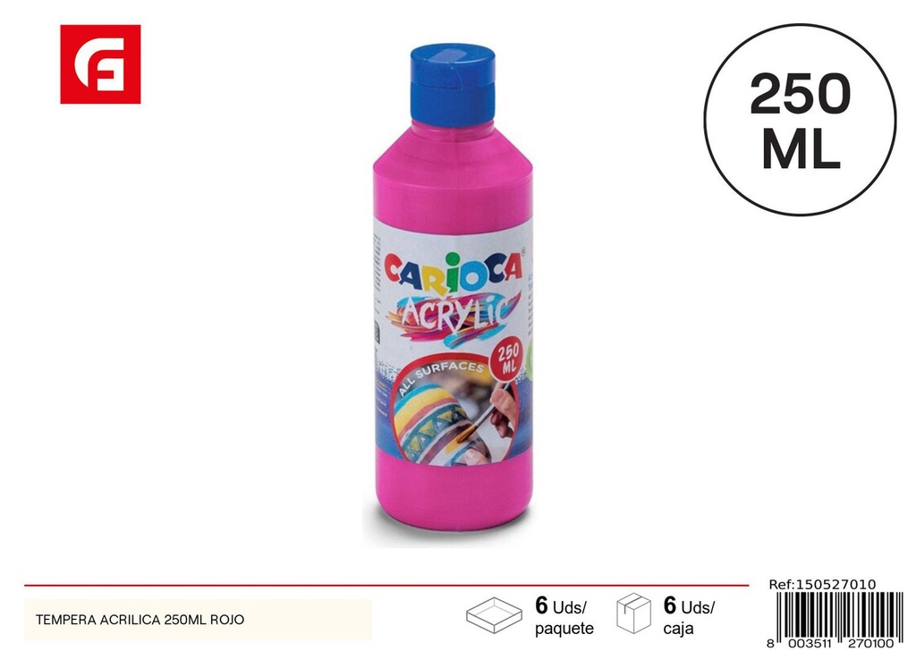 Pintura acrílica 250 ml rojo - Materiales escolares