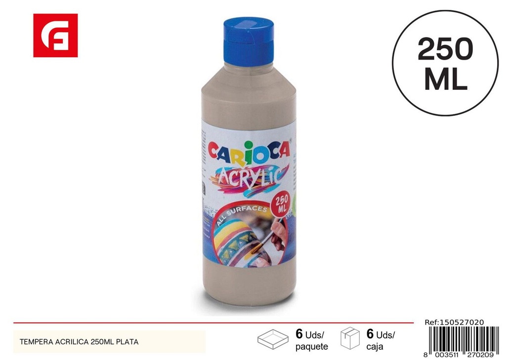 Tempera acrílica plata 250ml - Material escolar y pintura