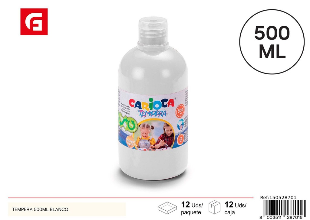 Pintura acrílica blanca 500 ml - Material escolar y de arte