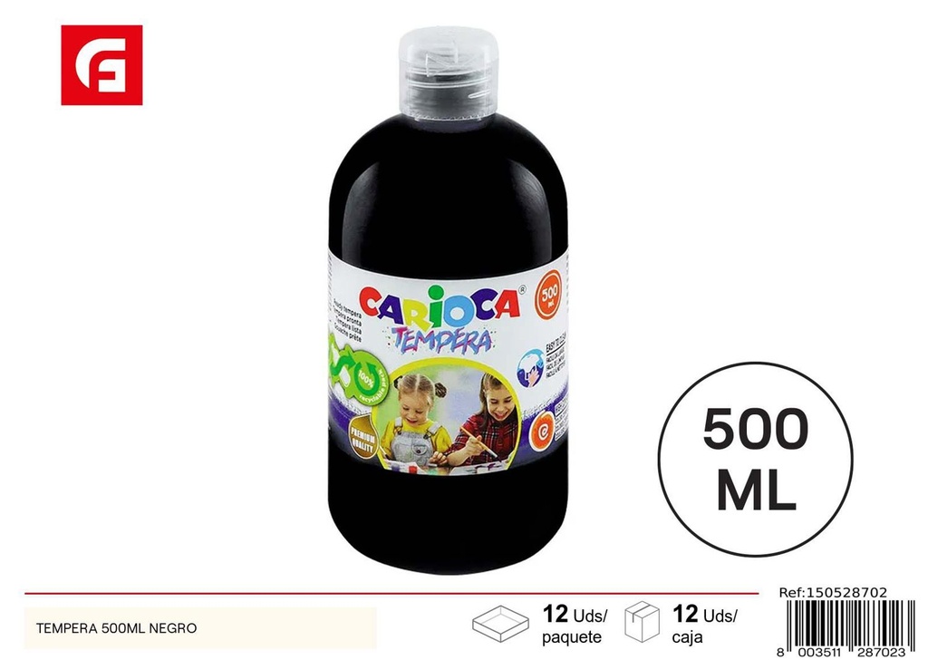 Pintura acrílica negra 500ml - Material de arte