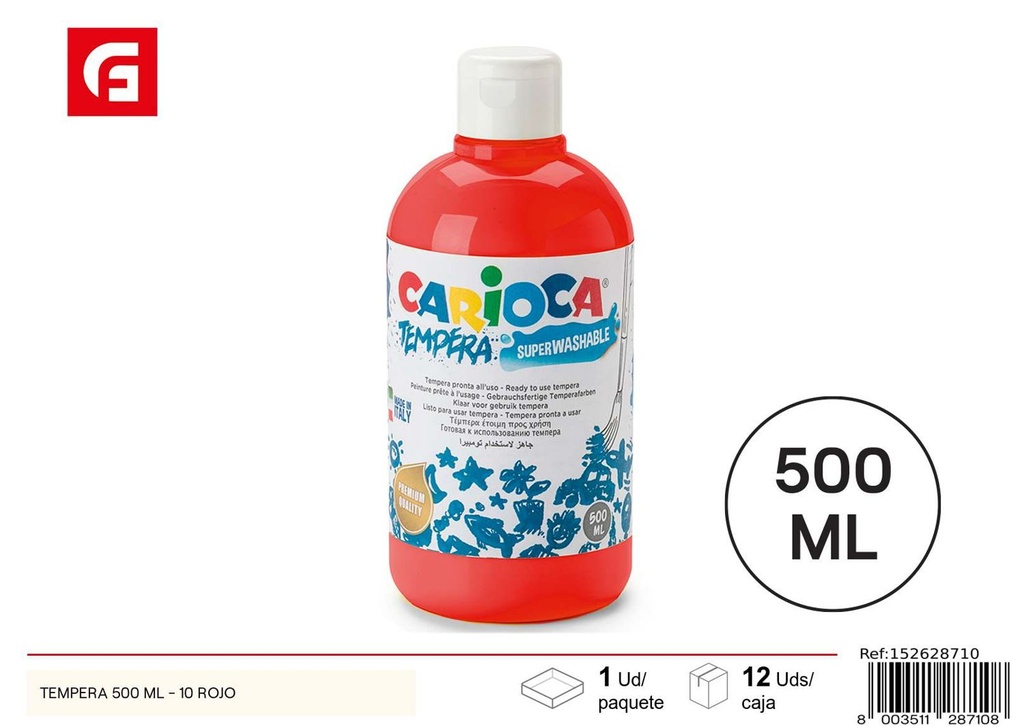 Pintura acrílica roja 500 ml - Material escolar y de arte