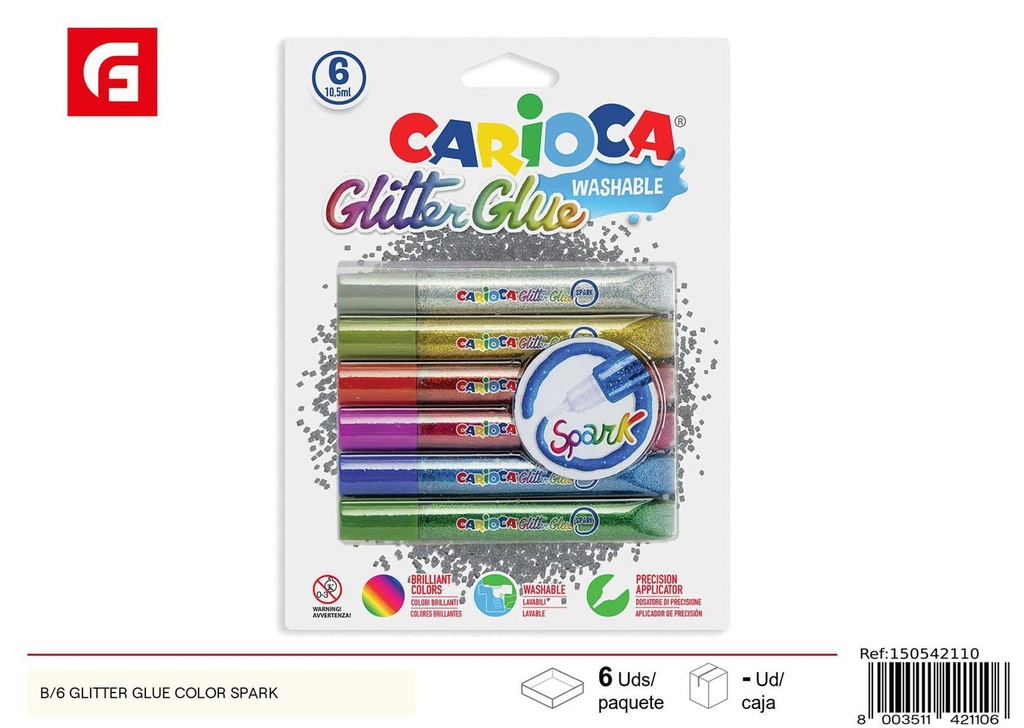 Pegamento glitter B/6 - Manualidades y arte