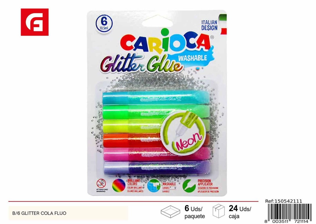 Cola glitter fluo b/6 para manualidades y decoración