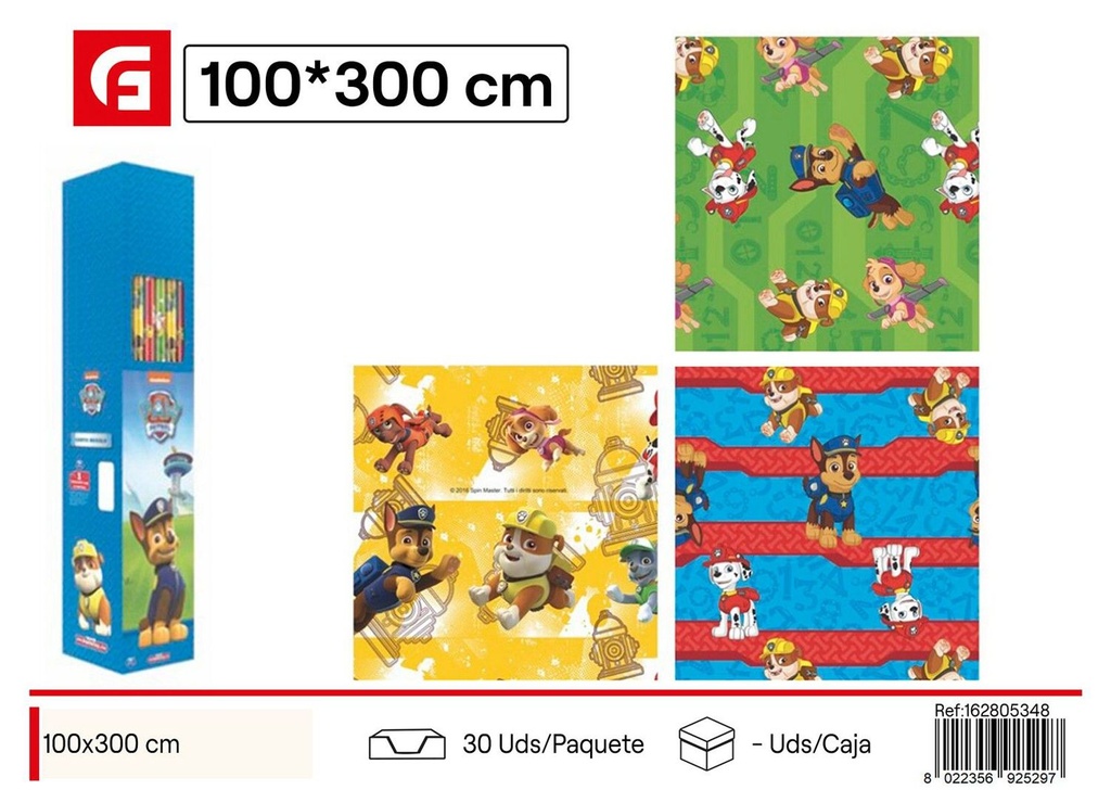 Rollo de papel de regalo Paw Patrol 1h 100*300 para envoltura