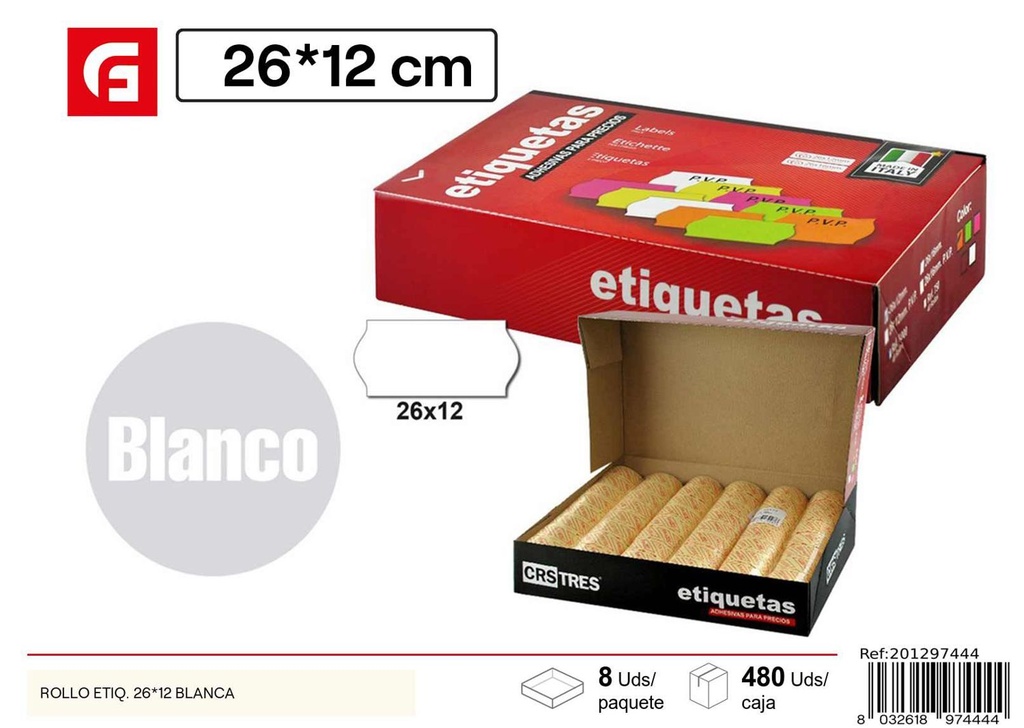 Rollo de papel etiqueta blanca 26*12 - Papelería