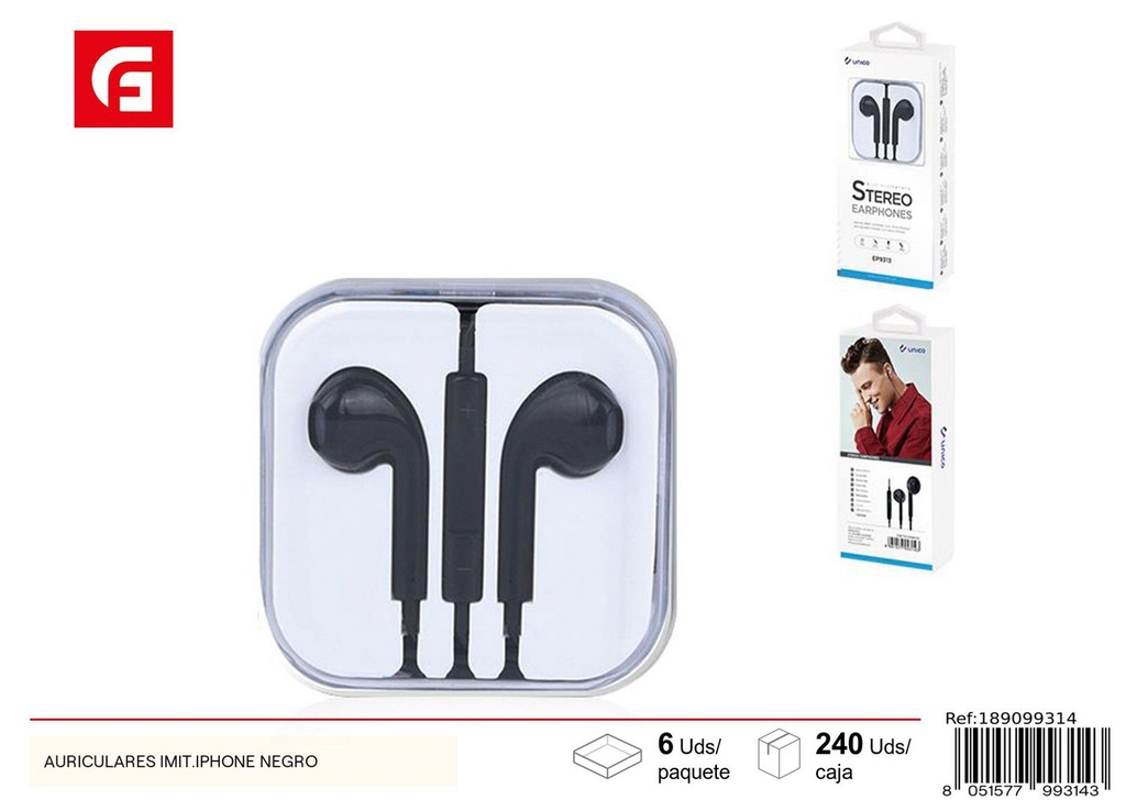 Auriculares imitación iPhone negro para dispositivos electrónicos