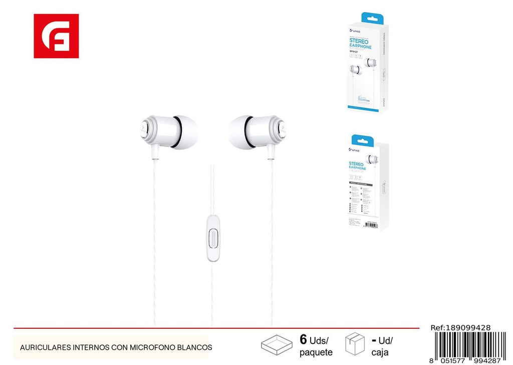 Auriculares internos con micrófono blancos