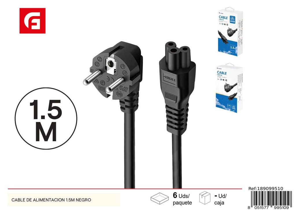 Cable de alimentación 1.5m negro - Suministros eléctricos