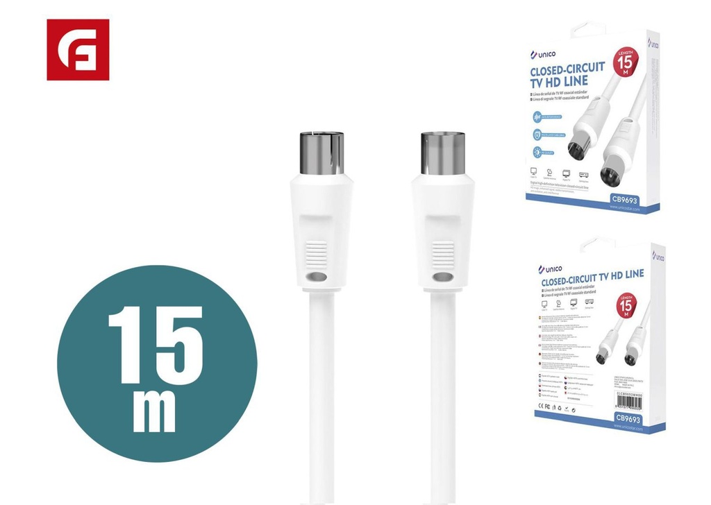  Cable de televisión 15m Blanco - Accesorios electrónicos HDMI y conectores de TV