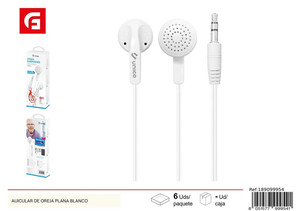 Auricular de oreja plana blanco para dispositivos electrónicos