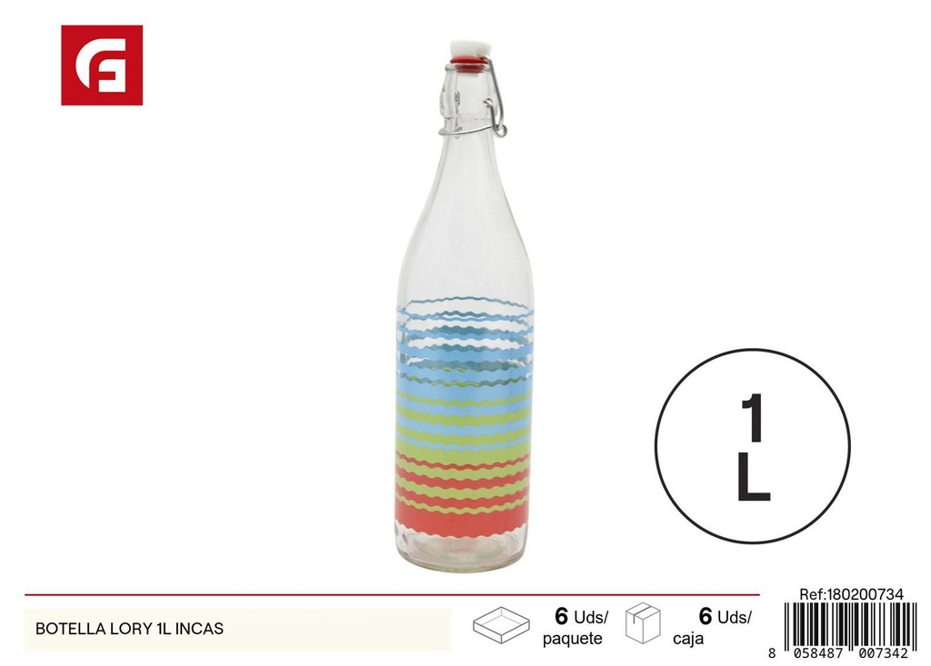 Botella de vidrio Lory 1L Incas - Vajilla de vidrio y cerámica