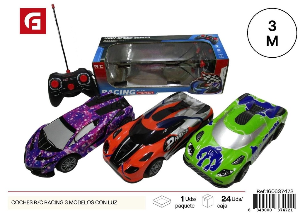 Coches RC racing 3 modelos con luz - Juguetes