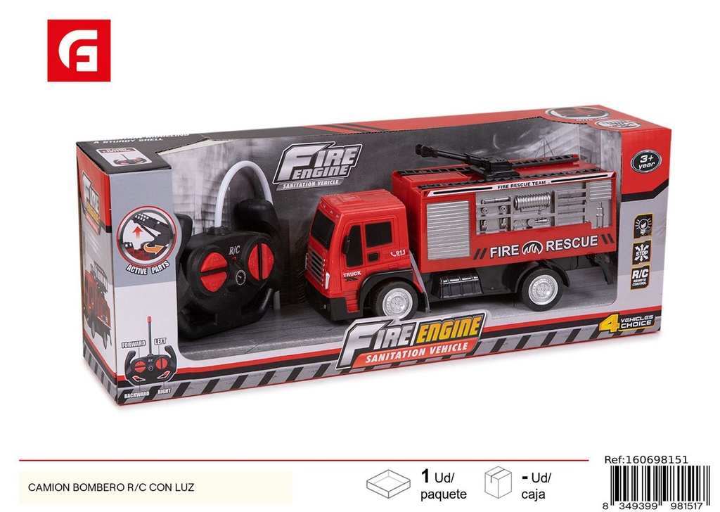 Camión bombero R/C con luz - Juguetes