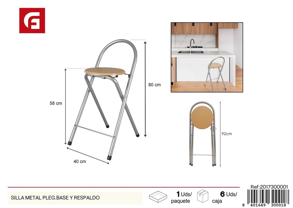 Silla plegable de metal con respaldo - Artículos de decoración