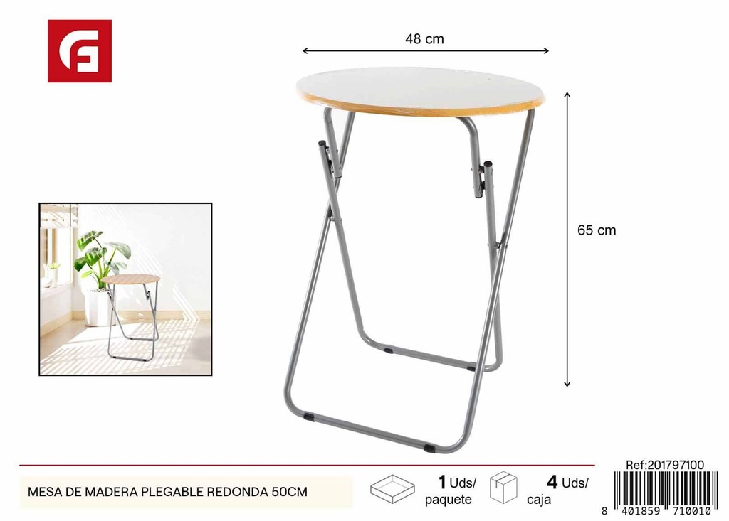 Mesa de madera plegable redonda 50 cm - Muebles decorativos