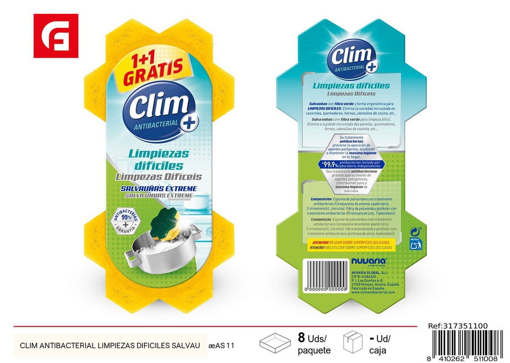 Esponja Clime antibacterial para limpiezas difíciles - Utensilios de limpieza