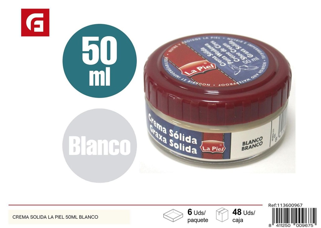 Crema sólida para el cuidado del calzado 50ml blanco