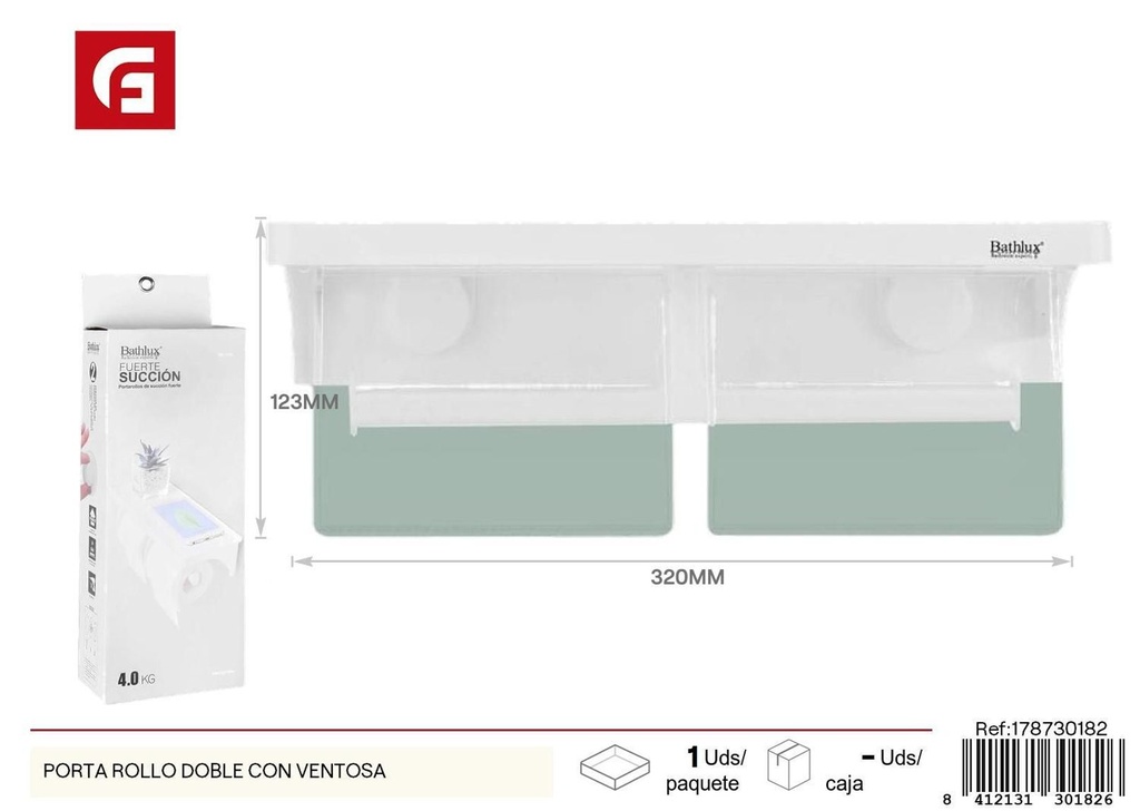 Porta rollo doble con ventosa para baño y almacenamiento