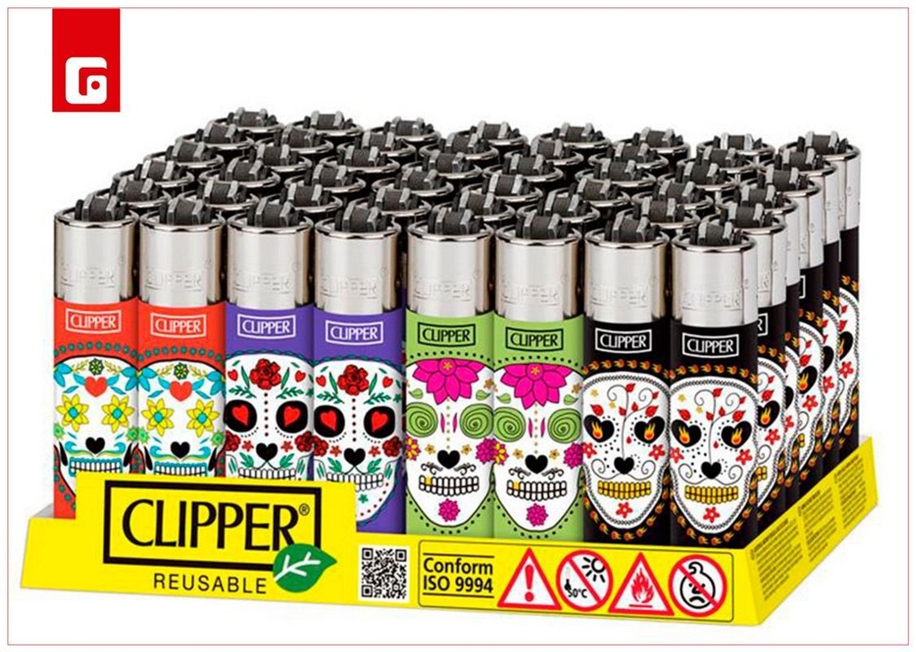 Mechero Clipper Large Flower Skulls B-48 para fumadores