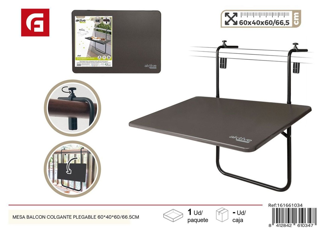 Mesa balcón colgante plegable 60*40*60/66.5CM - Juguetes para jardín