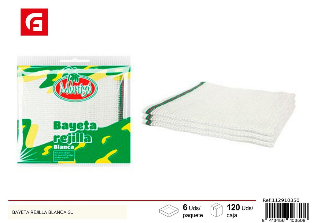 Bayeta rejilla blanca 3 unidades para limpieza