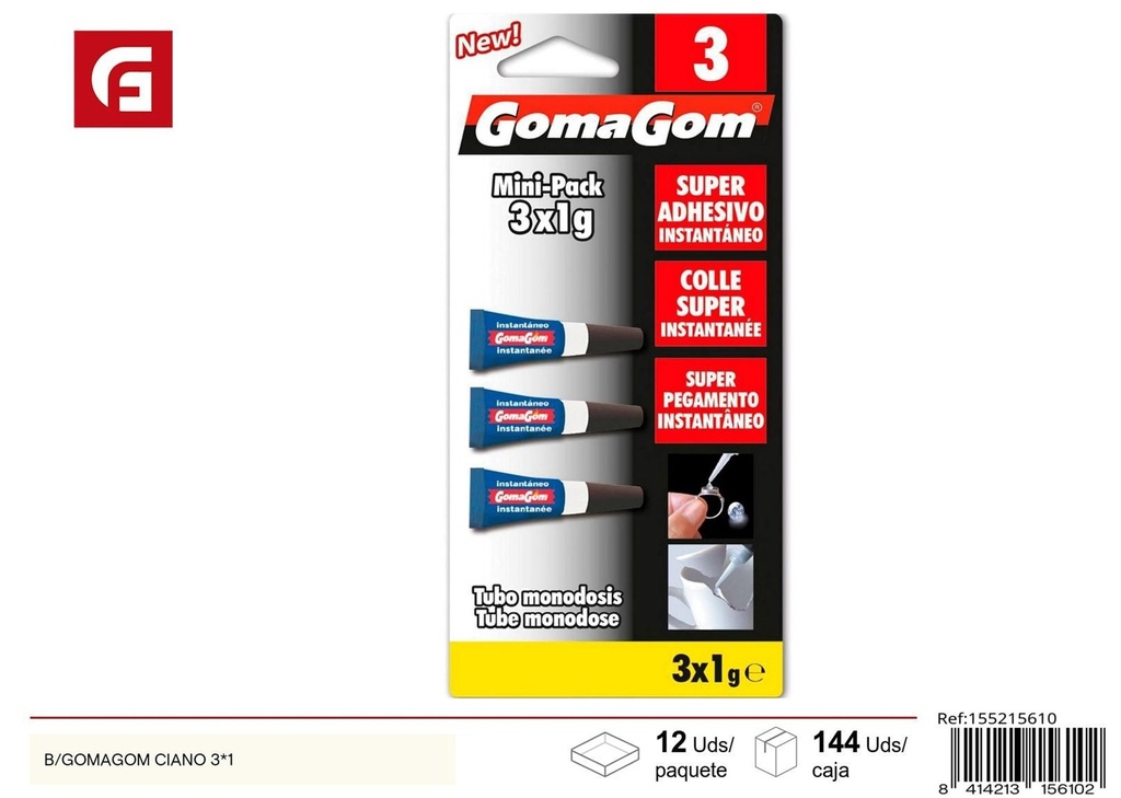 Goma Gom ciano 3*1 - Material para manualidades