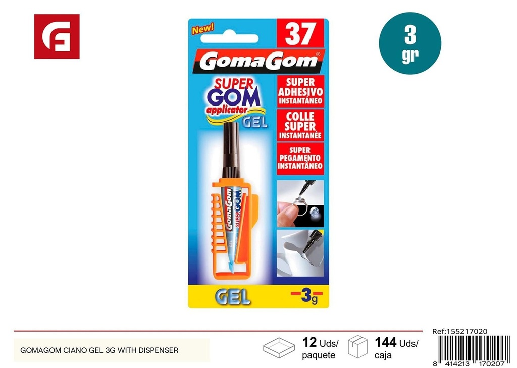 Goma Gom ciano gel 3 g con dispensador - Material para manualidades