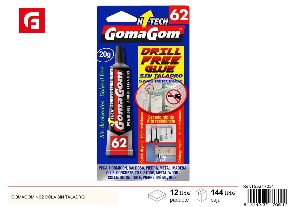 Goma GOMAGOM N62 cola sin taladro - Manualidades