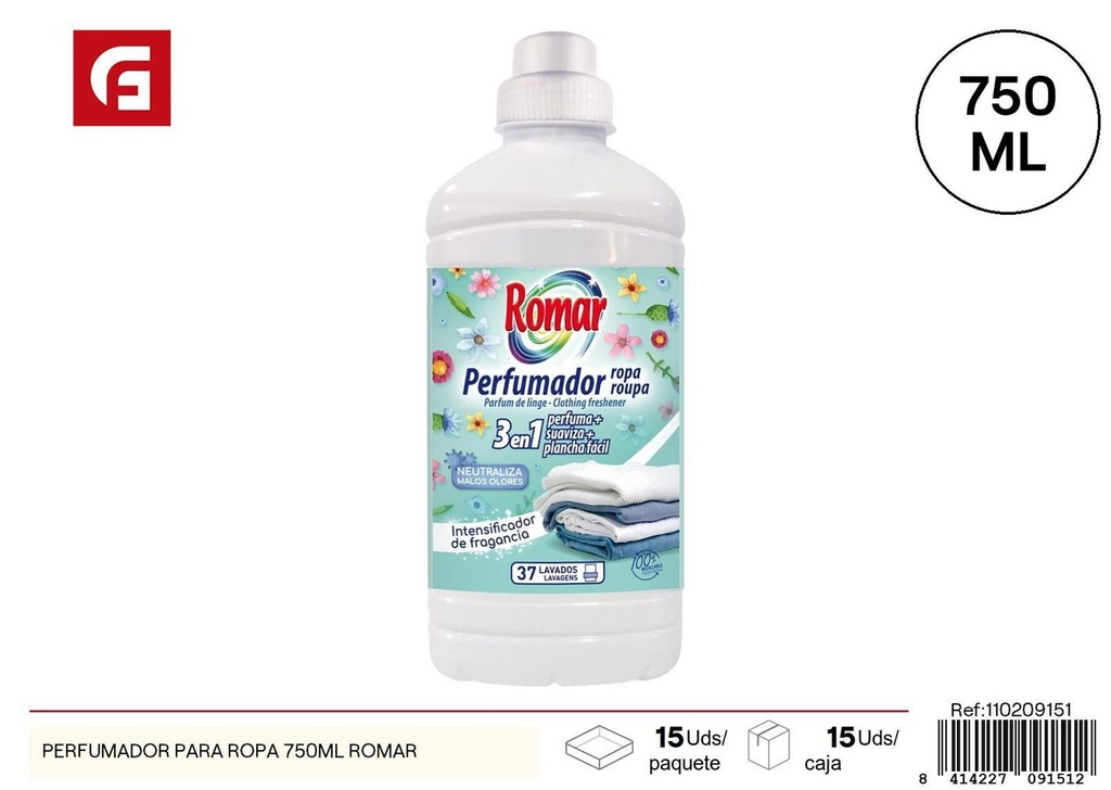 Perfumador para ropa 750ml Romar para lavandería