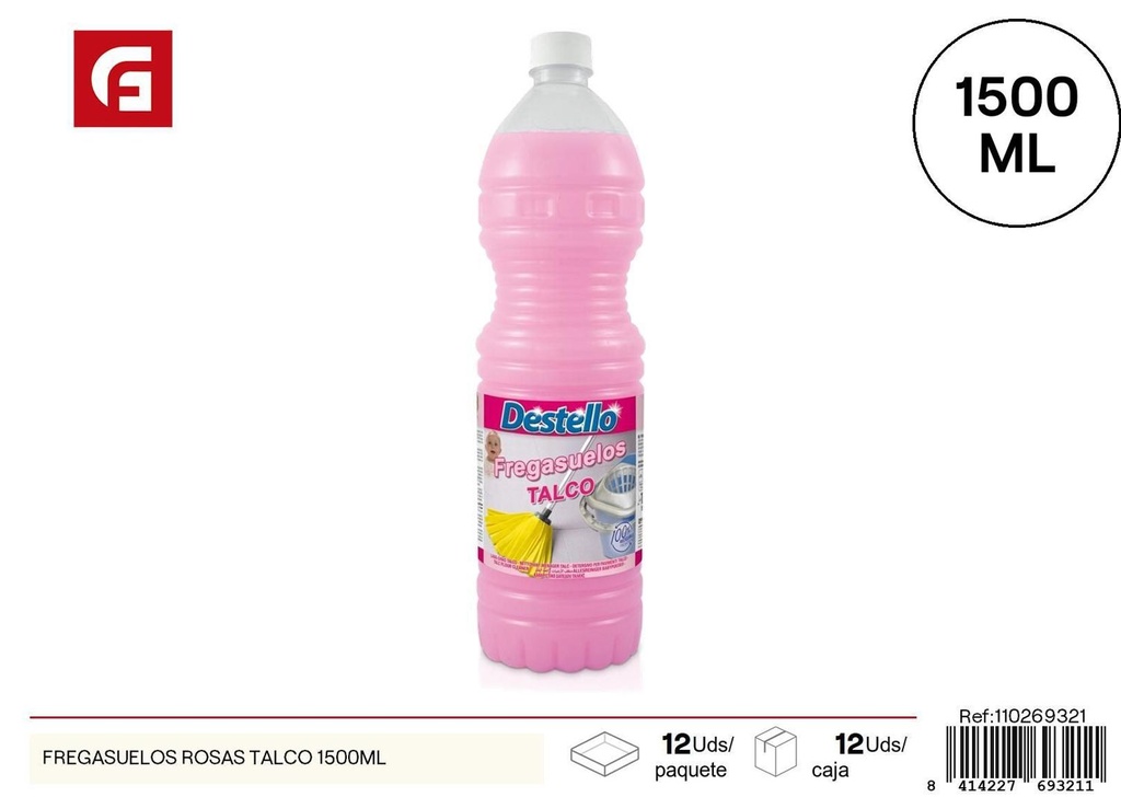 Fregasuelos de rosas y talco 1500ml para limpieza de hogar