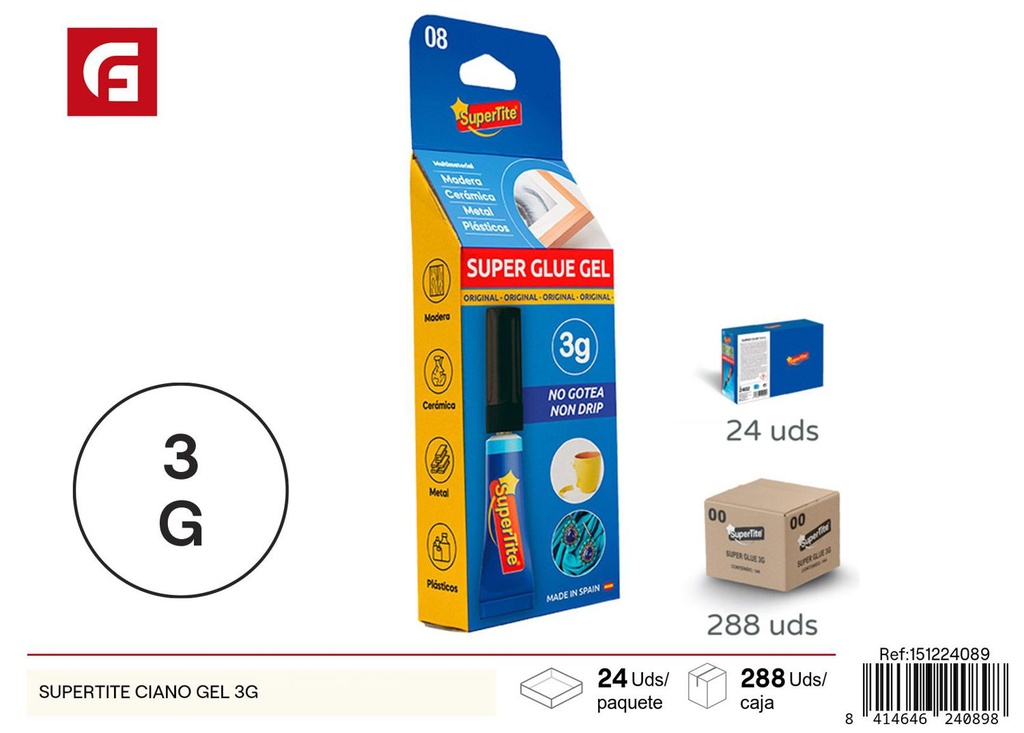 Supertite ciano gel 3g, adhesivo para manualidades y reparaciones