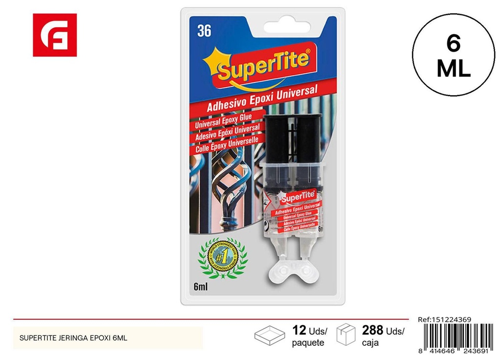 Jeringa epoxi Supertite 6ml para manualidades y reparaciones