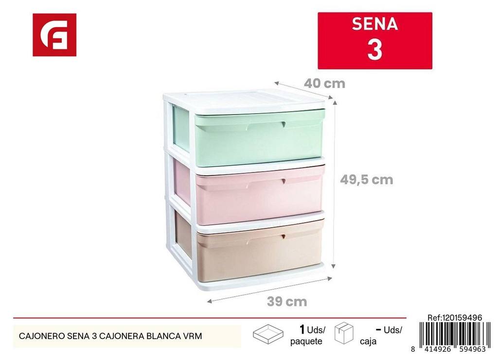 Cajonera Sena 3 cajones blanca VRM para almacenamiento