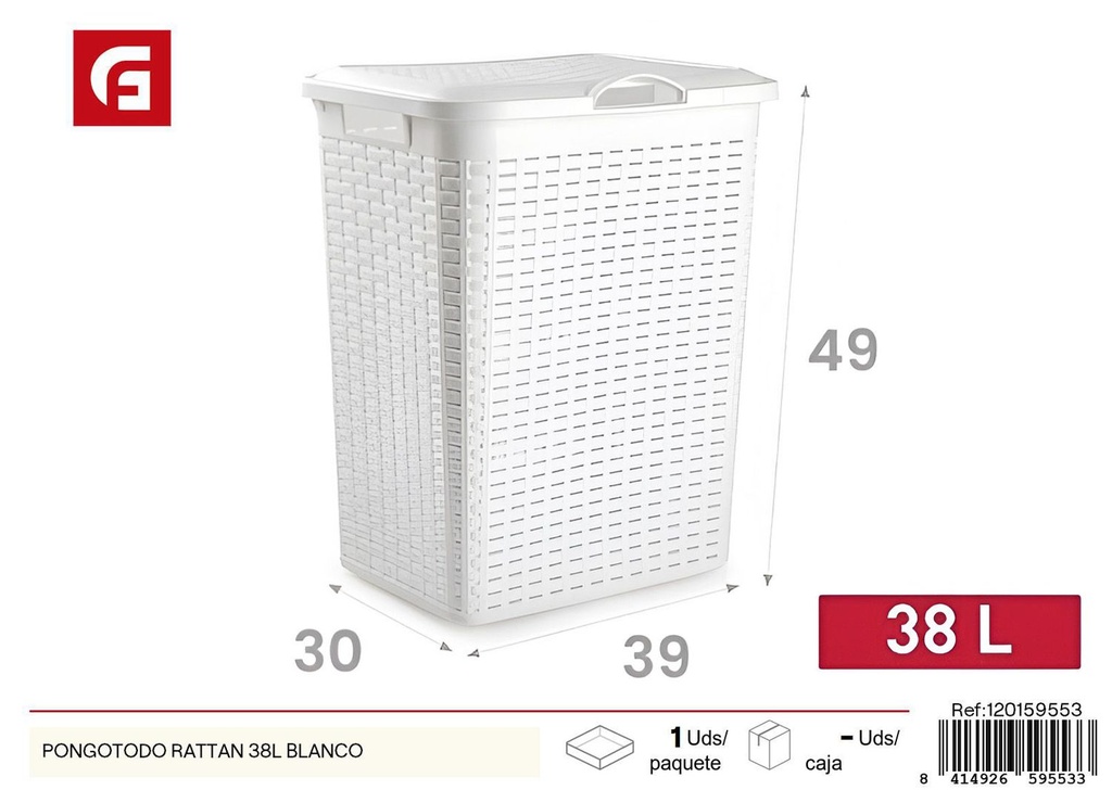 Pongotodo rattan blanco 38L - Accesorios para el hogar