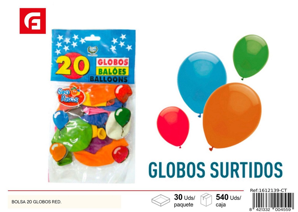 Bolsa de 20 globos redondos - Artículos para fiestas